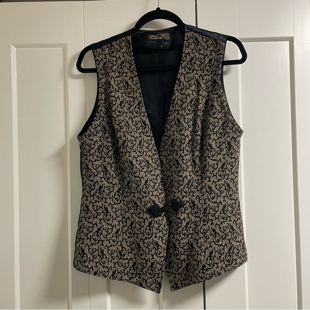80s 90s Vintage German Vest Waist Coat Tapestry Jacquard Création Charmante
